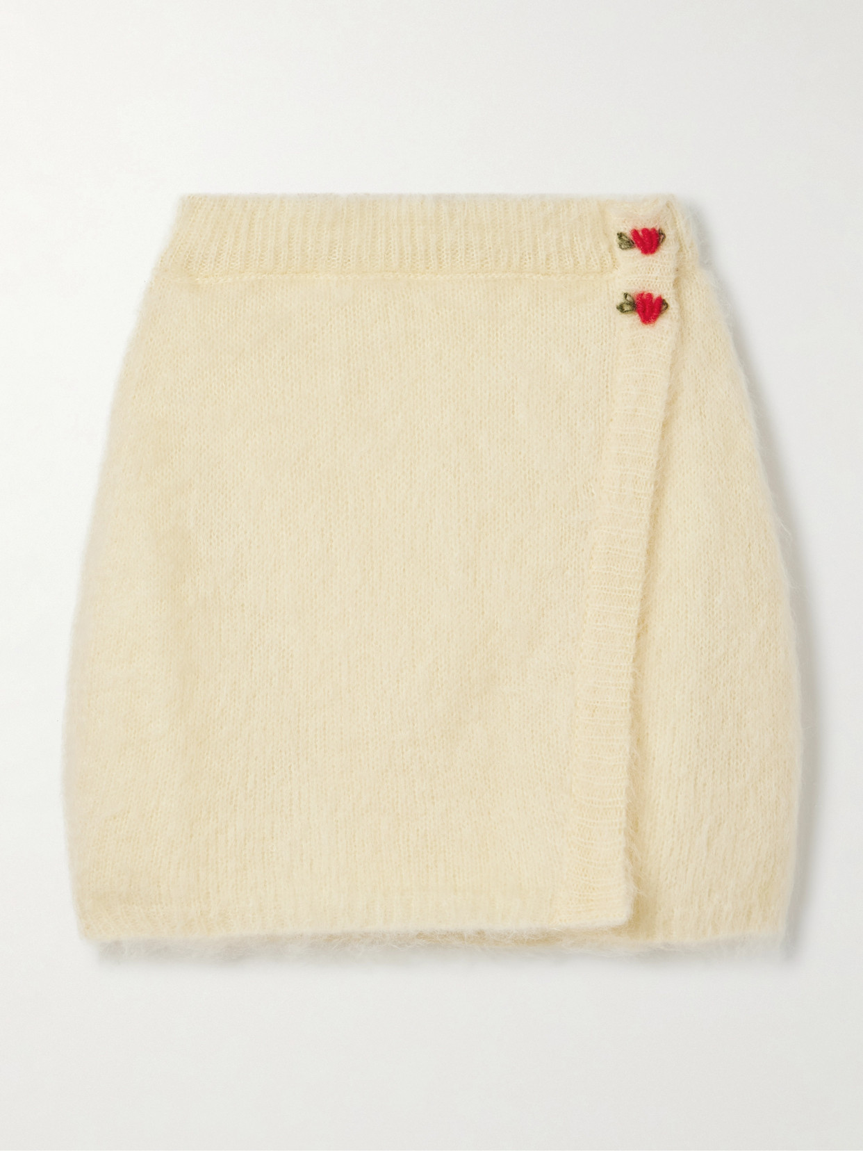 Alessandra Rich Wrap-effect Embroidered Mohair-blend Mini Skirt In Neutral