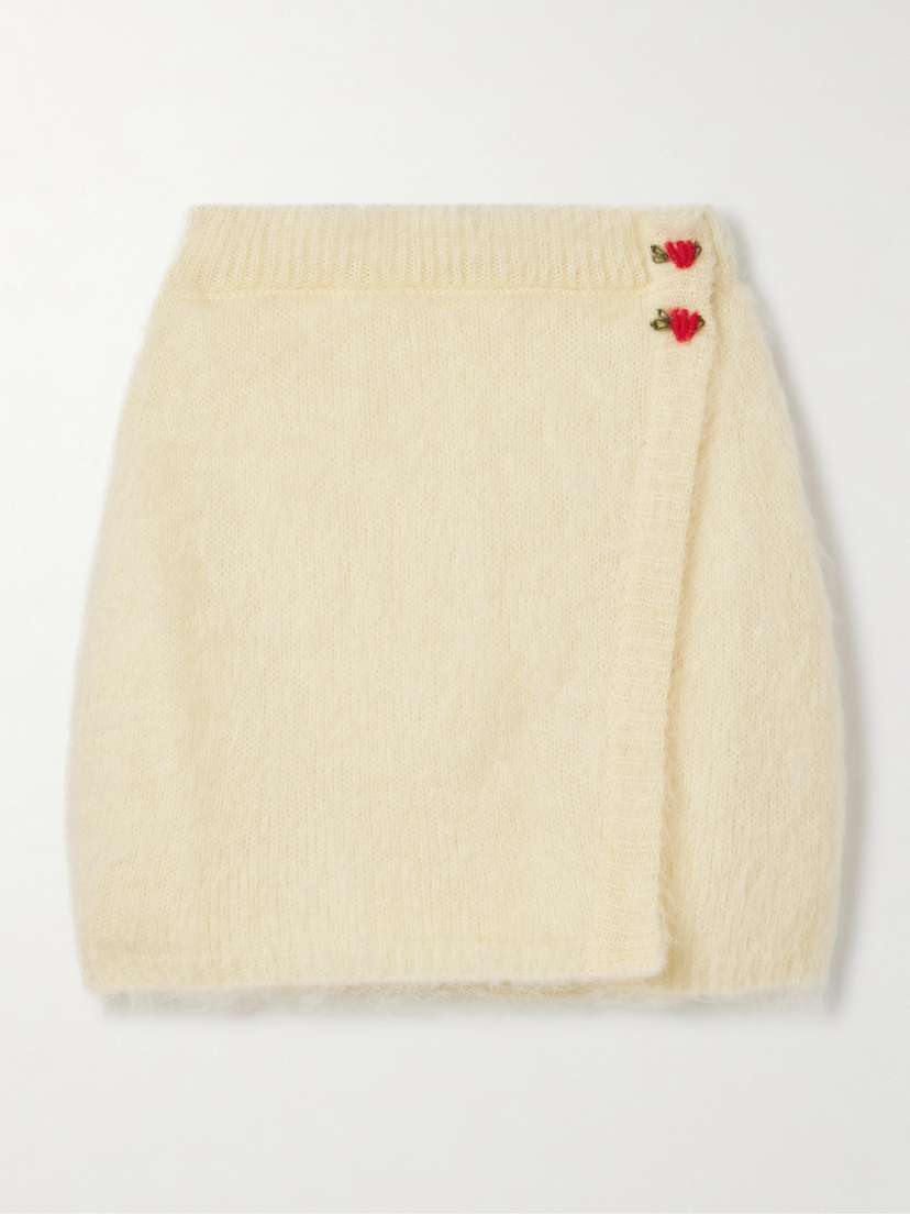 Alessandra Rich Wrap-effect Embroidered Mohair-blend Mini Skirt