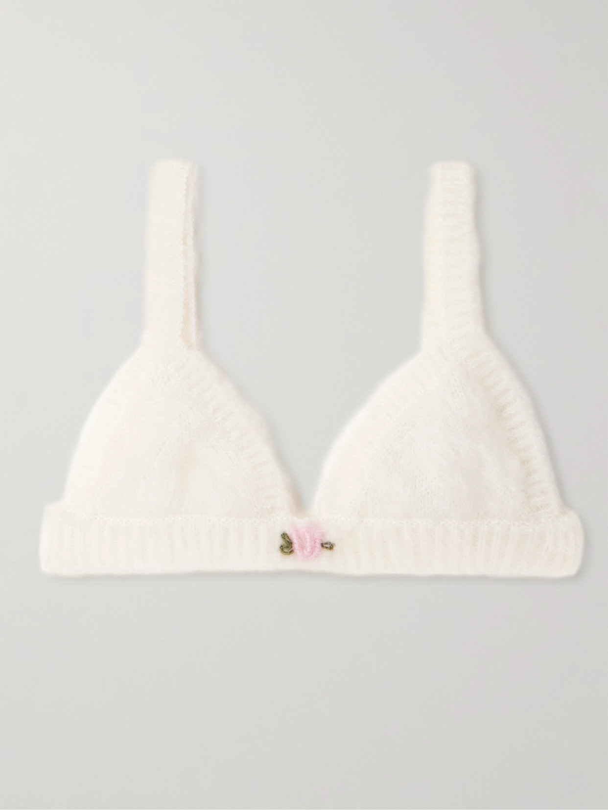 Alessandra Rich Embroidered Mohair-blend Bralette In White
