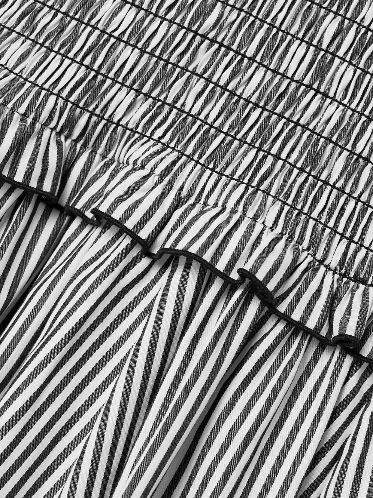 Brandon Maxwell The Josie Shirred Striped Cotton Midi Dress In Silver