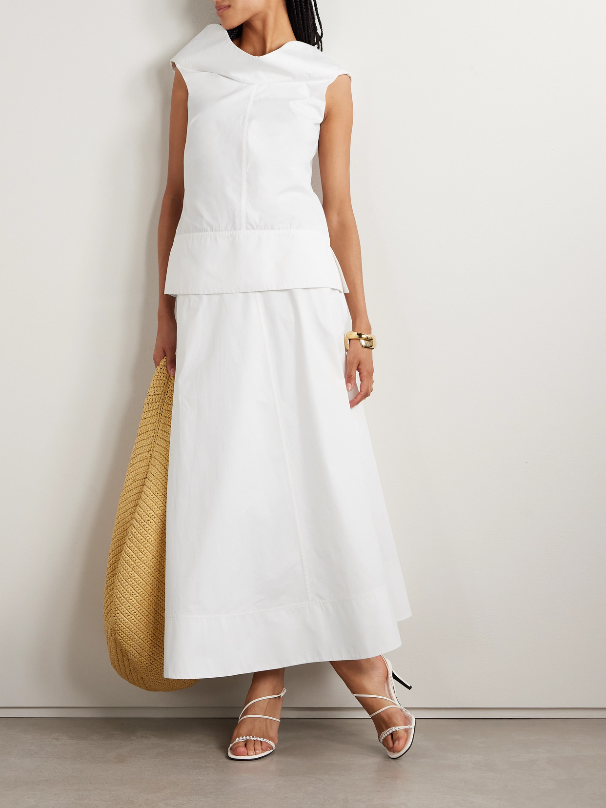 Brandon Maxwell The Knox Low-rise Cotton Poplin Midi Skirt
