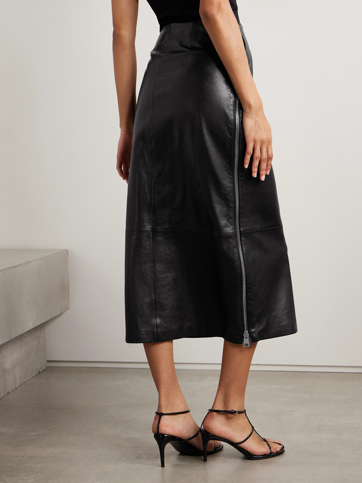 Brandon Maxwell The Avery Paneled Leather Midi Skirt