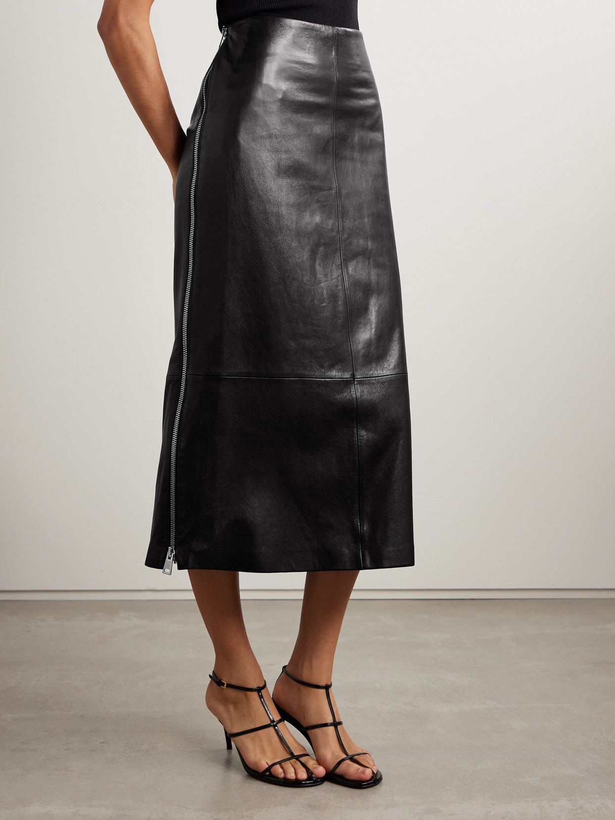 Brandon Maxwell The Avery Paneled Leather Midi Skirt