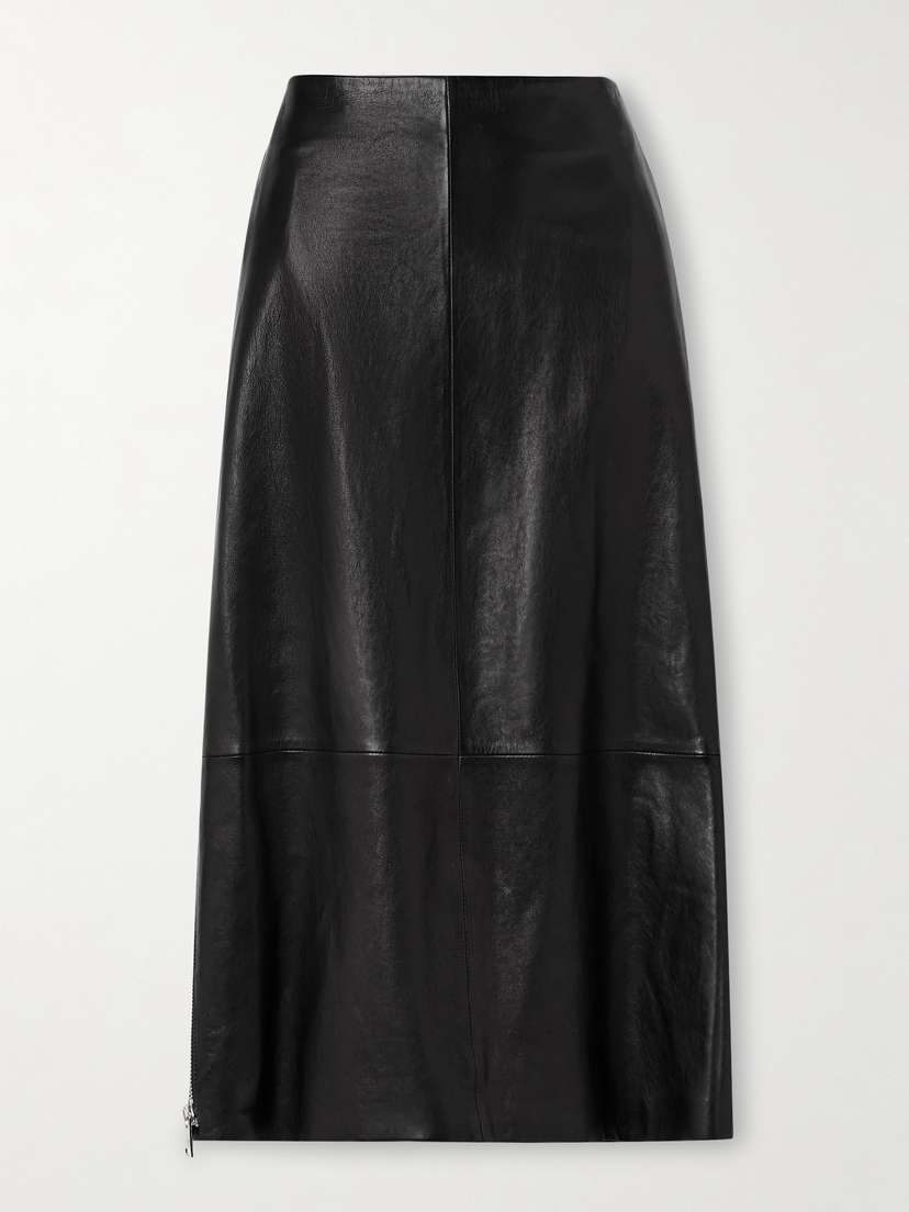 Brandon Maxwell The Avery Paneled Leather Midi Skirt