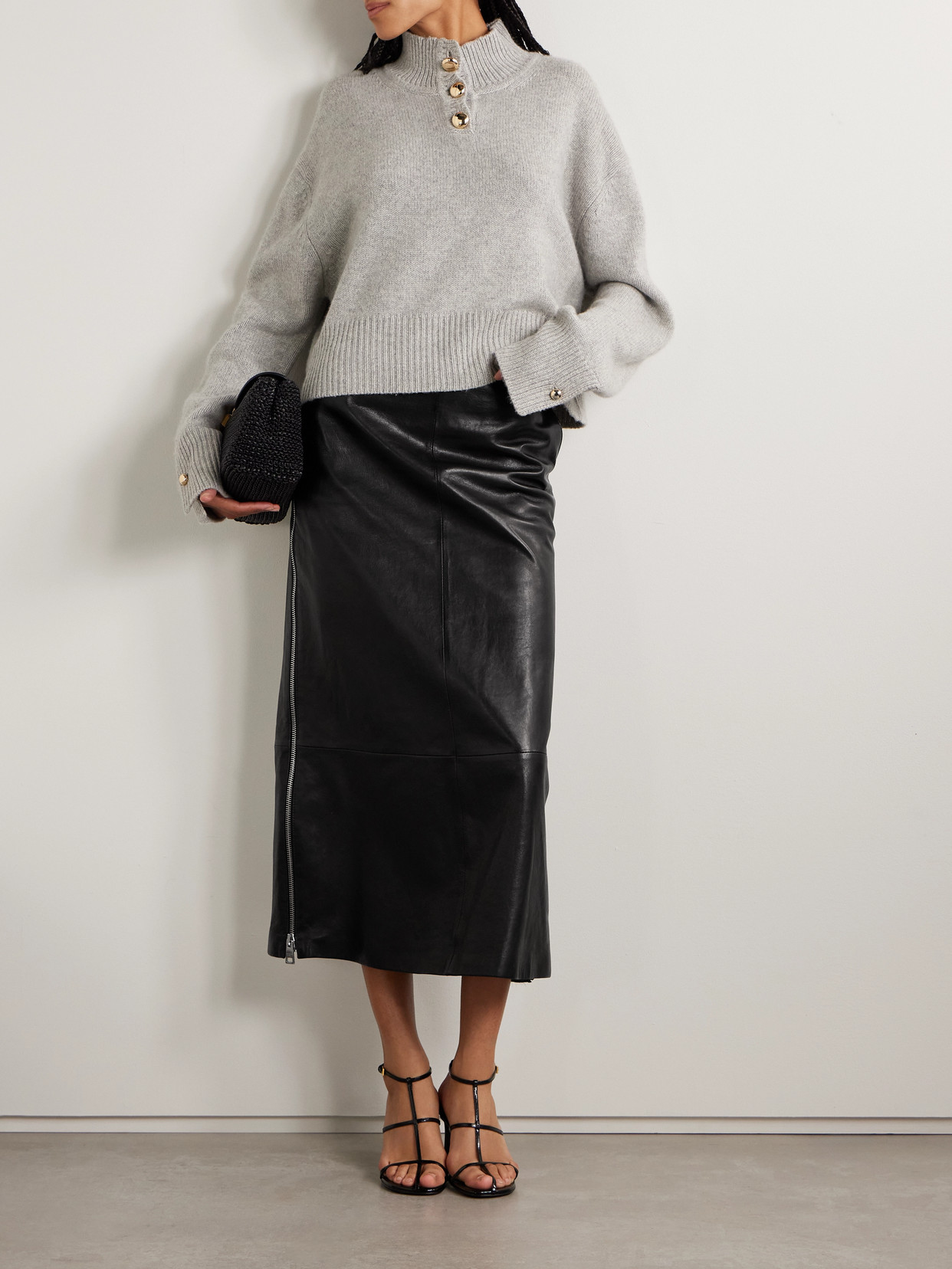 Brandon Maxwell The Avery Paneled Leather Midi Skirt