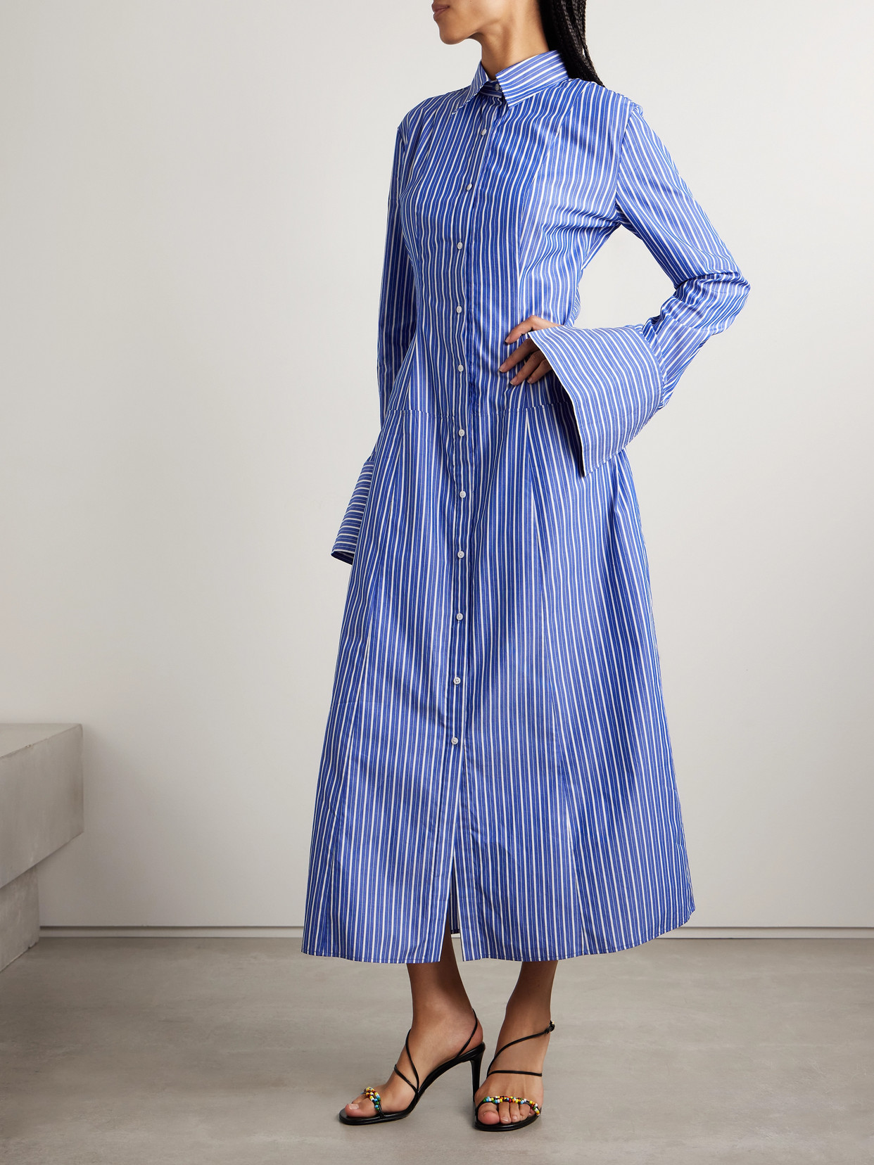 Brandon Maxwell The Sammy Striped Cotton-poplin Midi Shirt Dress In Purple