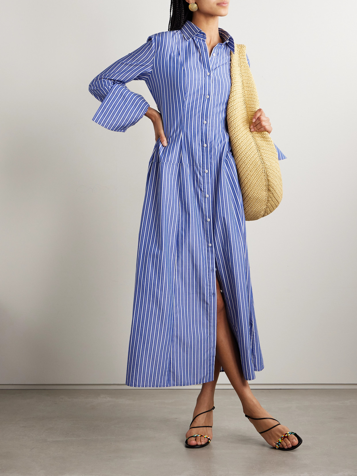 Brandon Maxwell The Sammy Striped Cotton-poplin Midi Shirt Dress In Purple