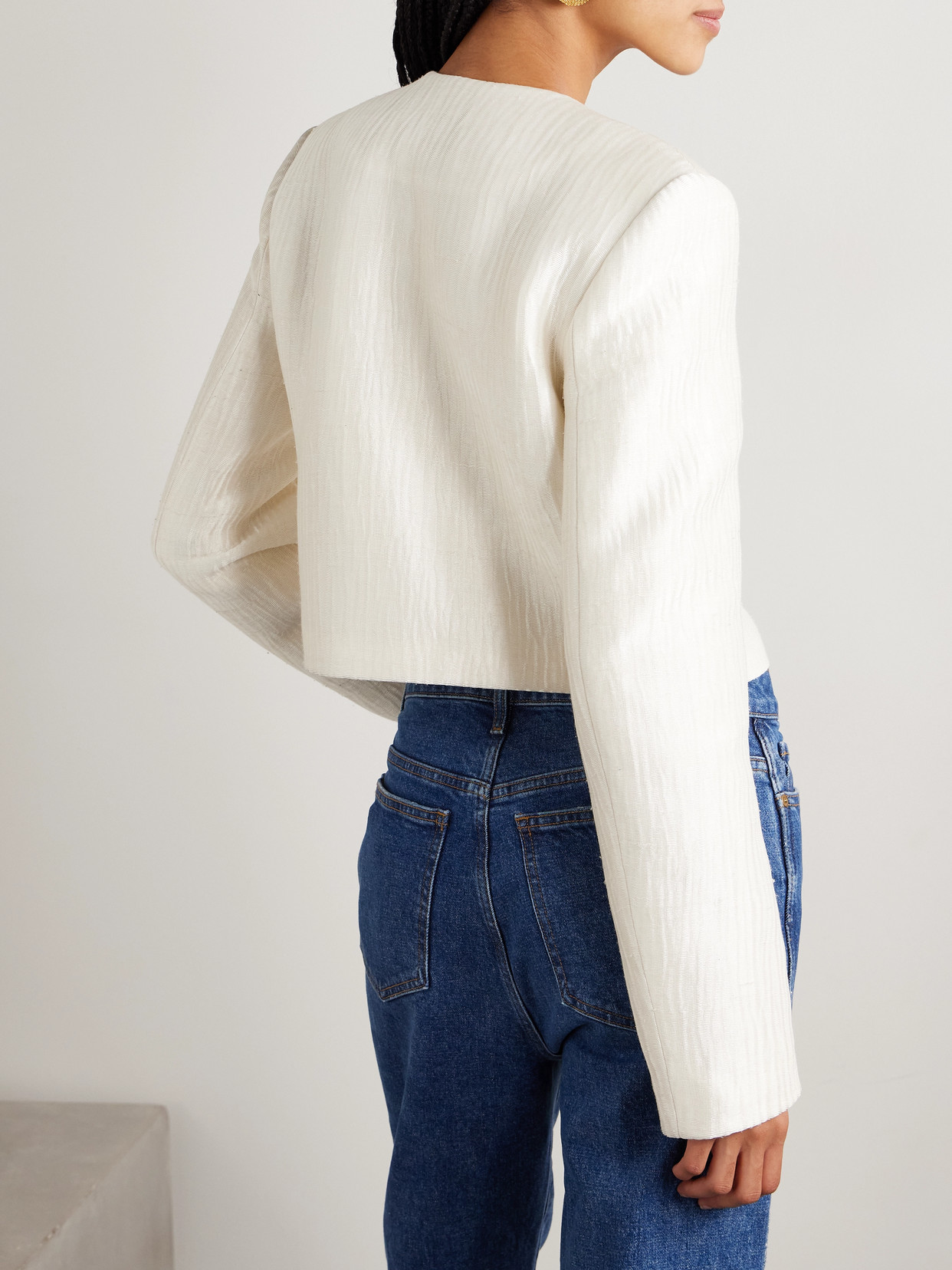 Brandon Maxwell The Ryder Cropped Crinkled Silk-satin Jacket In White