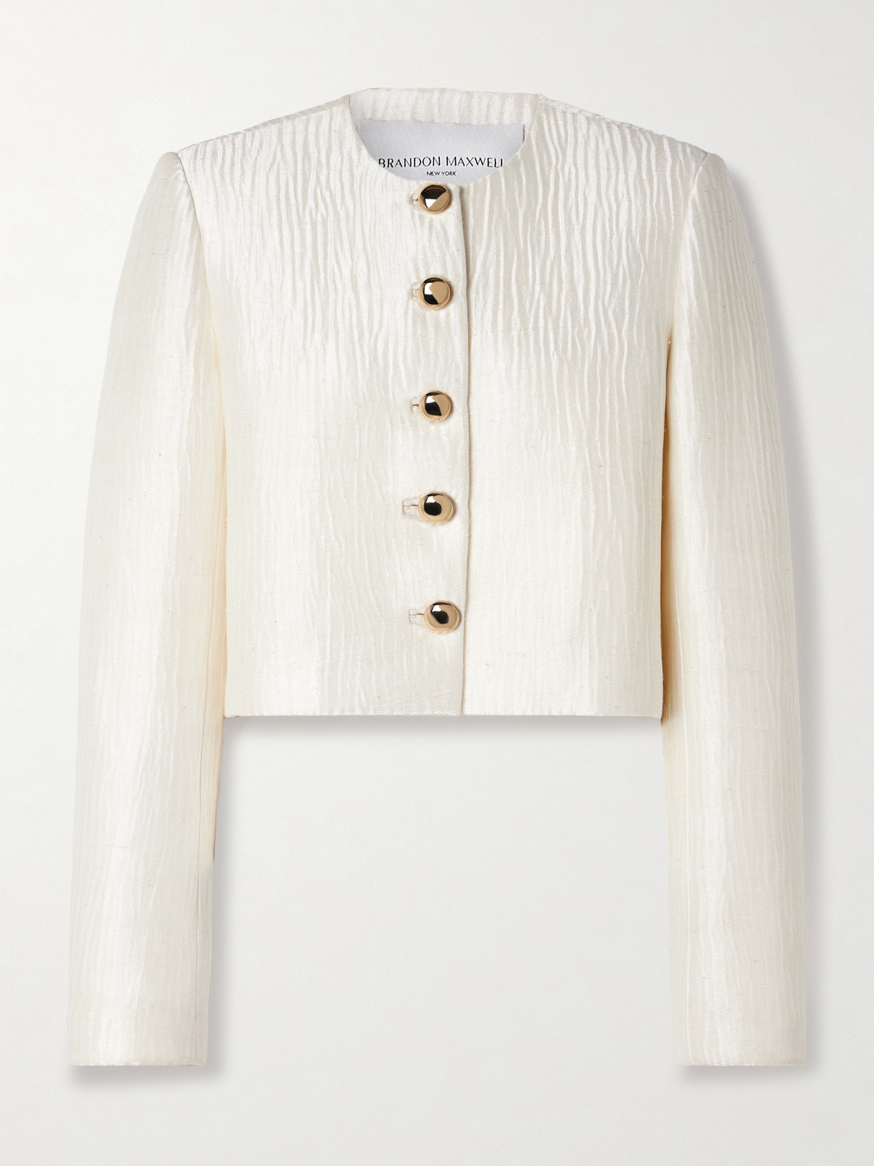 Brandon Maxwell The Ryder Cropped Crinkled Silk-satin Jacket In White