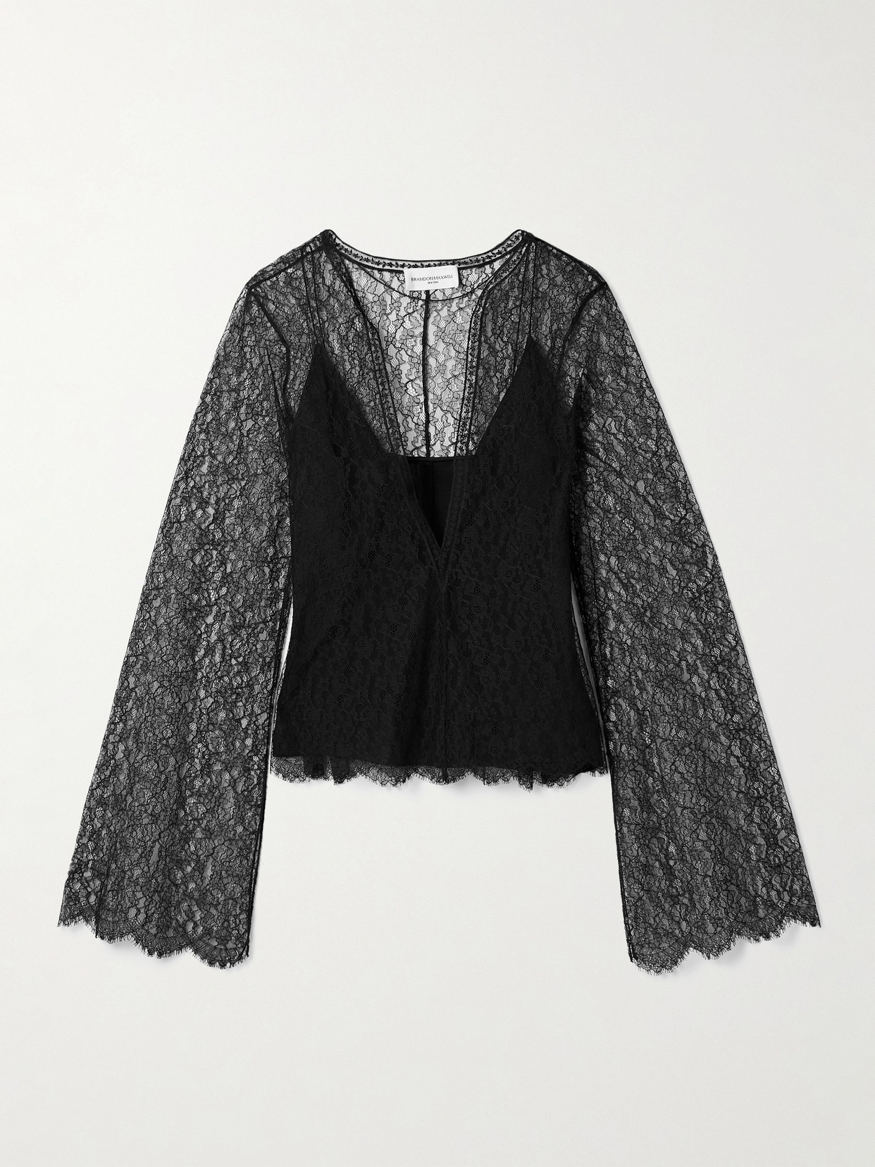 Brandon Maxwell The Eloise Chantilly Lace And Crepe Top In Black