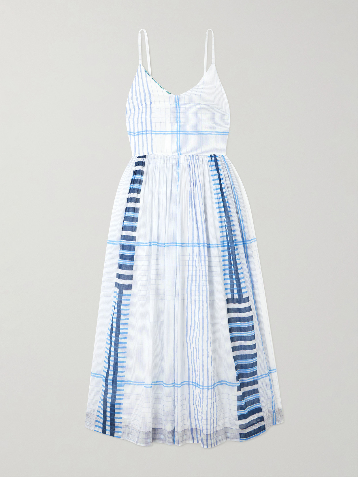 Eka - Caprice Shirred Striped Cotton-voile Midi Dress - Blue