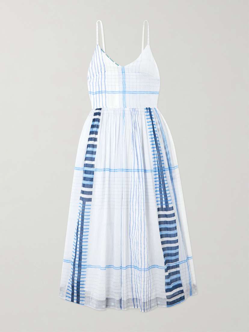 Eka Caprice Shirred Striped Cotton-voile Midi Dress