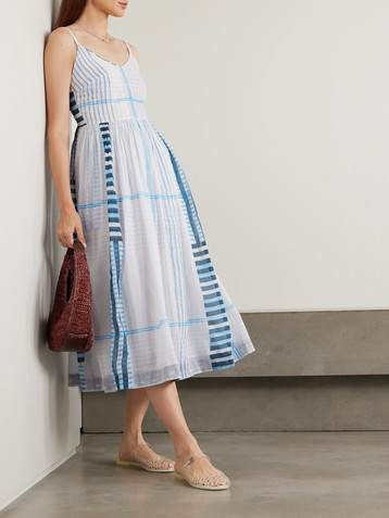 EKA Caprice shirred striped cotton-voile midi dress
