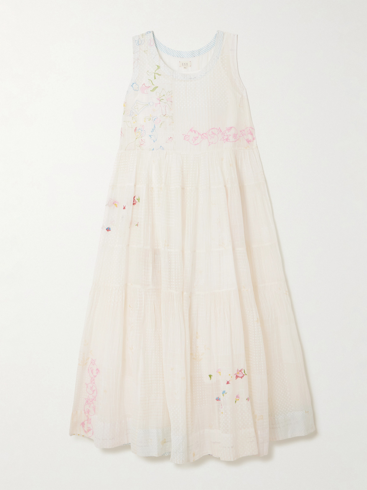 Eka Citrine Embroidered Printed Cotton And Silk-blend Voile Midi Dress