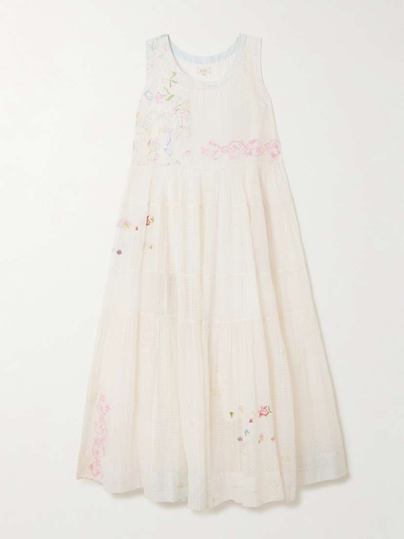 Eka Citrine Embroidered Printed Cotton And Silk-blend Voile Midi Dress