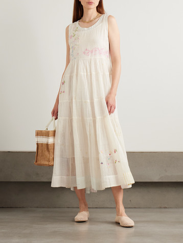 EKA Citrine embroidered printed cotton and silk-blend voile midi dress