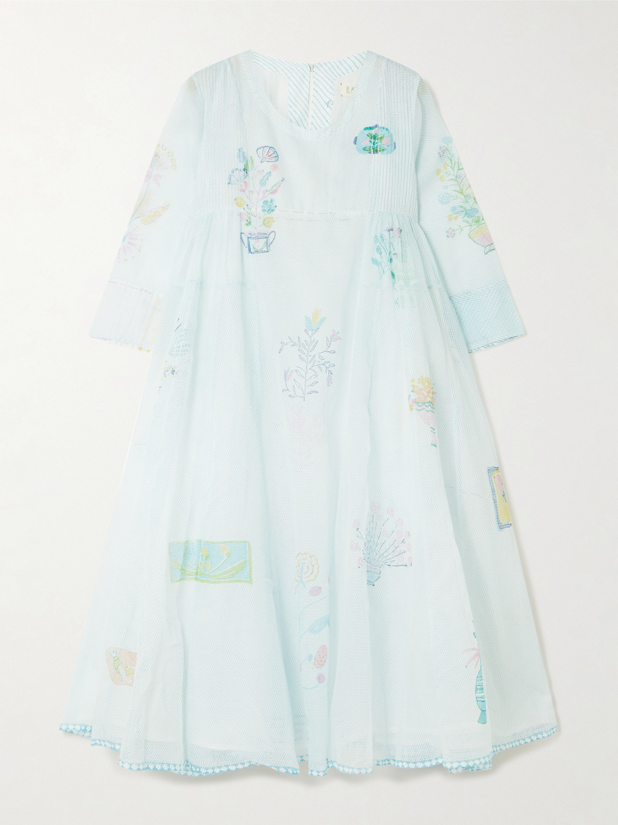 Eka Heather Pintucked Printed Cotton Kota Doriya Midi Dress