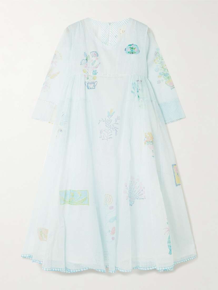 Eka Heather Pintucked Printed Cotton Kota Doriya Midi Dress