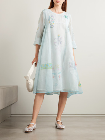 EKA Heather pintucked printed cotton Kota Doriya midi dress