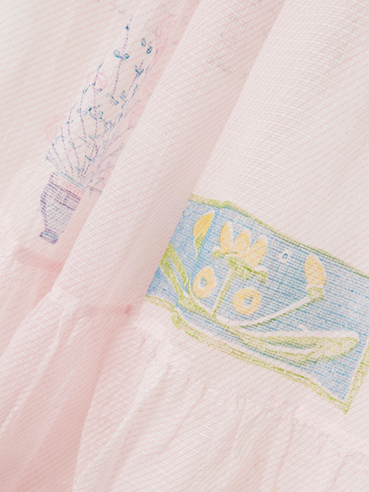 Eka Ikumi Tiered Printed Cotton Kota Doriya Midi Dress In Pink