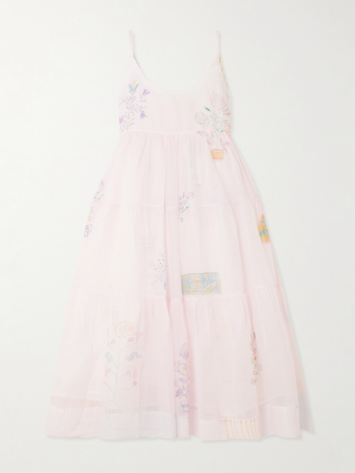 Eka Ikumi Tiered Printed Cotton Kota Doriya Midi Dress