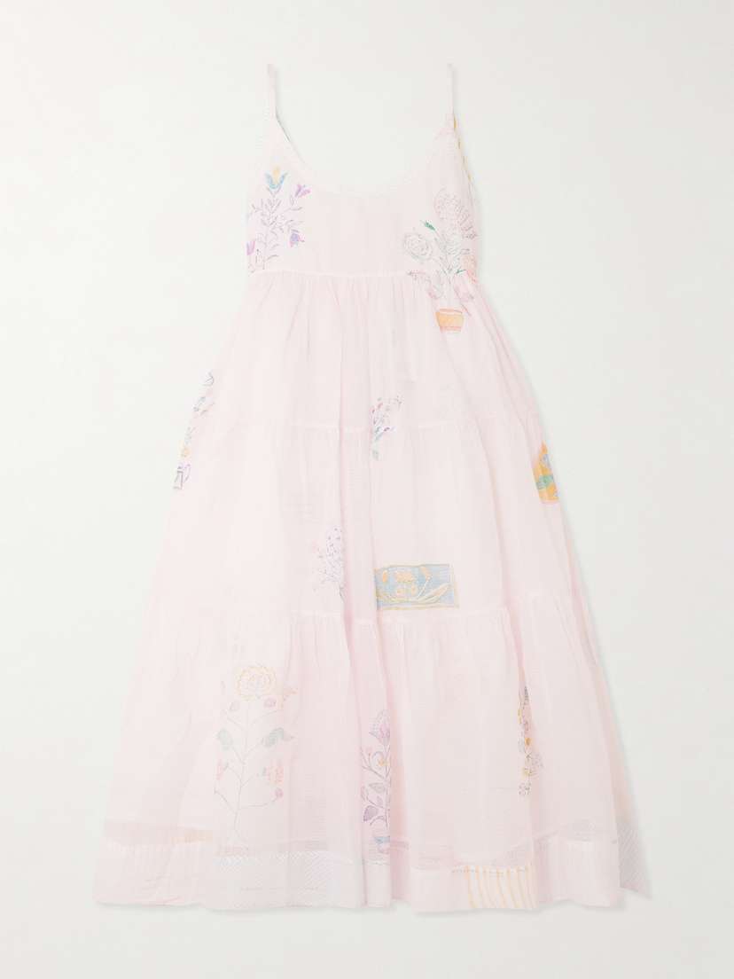 Eka Ikumi Tiered Printed Cotton Kota Doriya Midi Dress