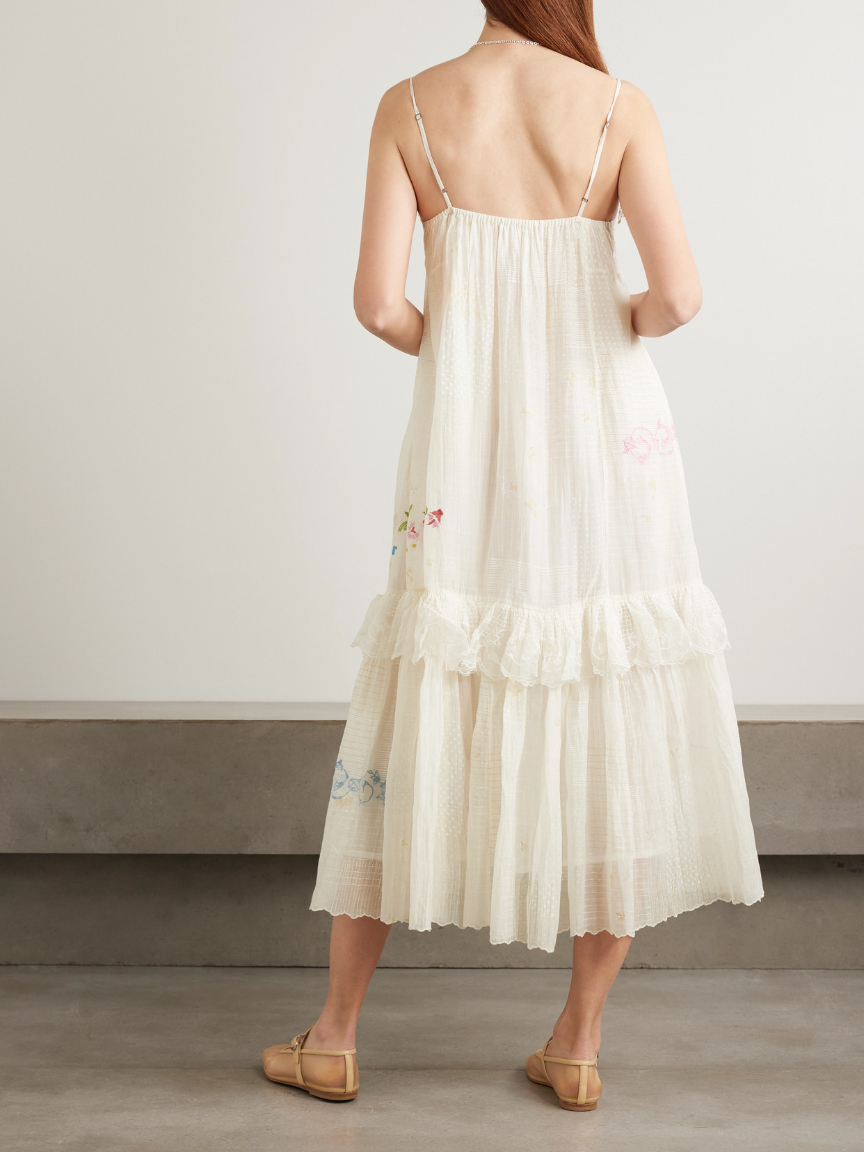 Eka Teek Tiered Ruffled Embroidered Cotton And Silk-blend Voile Midi Dress