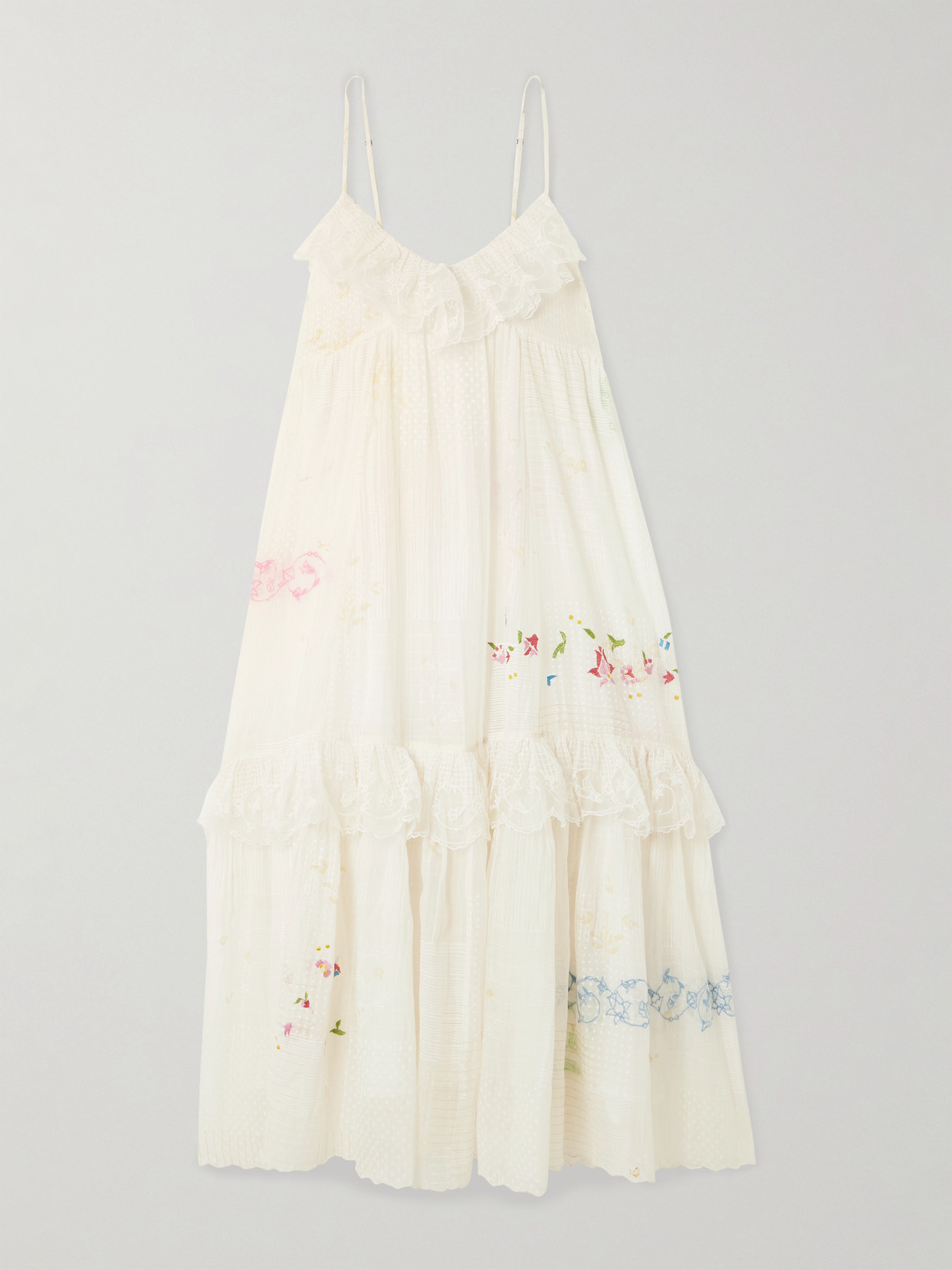 Eka Teek Tiered Ruffled Embroidered Cotton And Silk-blend Voile Midi Dress