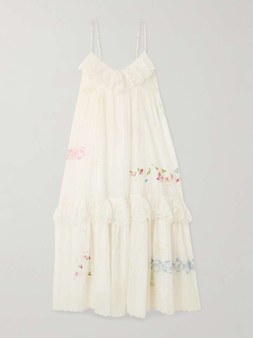 Eka Teek Tiered Ruffled Embroidered Cotton And Silk-blend Voile Midi Dress