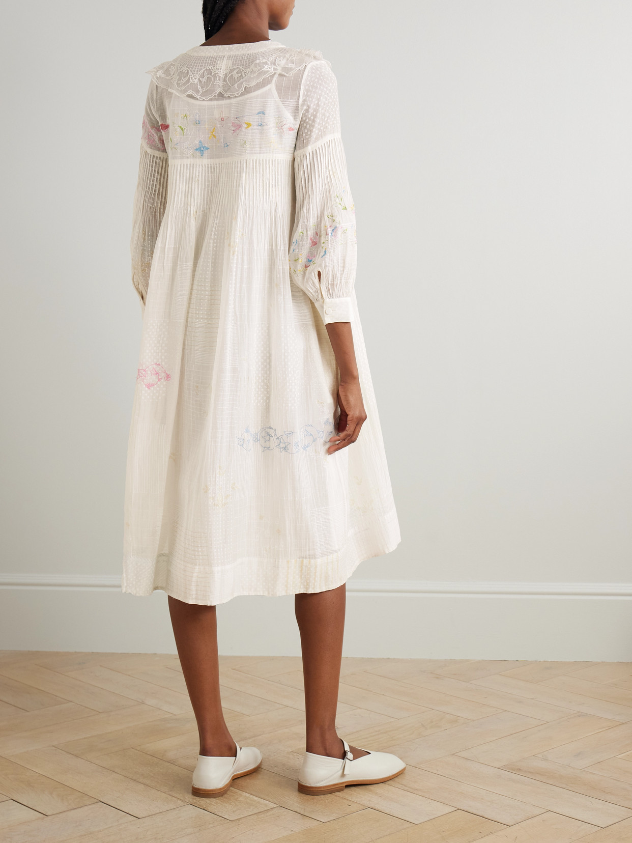 Eka Viola Lace-trimmed Printed Embroidered Cotton And Silk-blend Voile Midi Dress