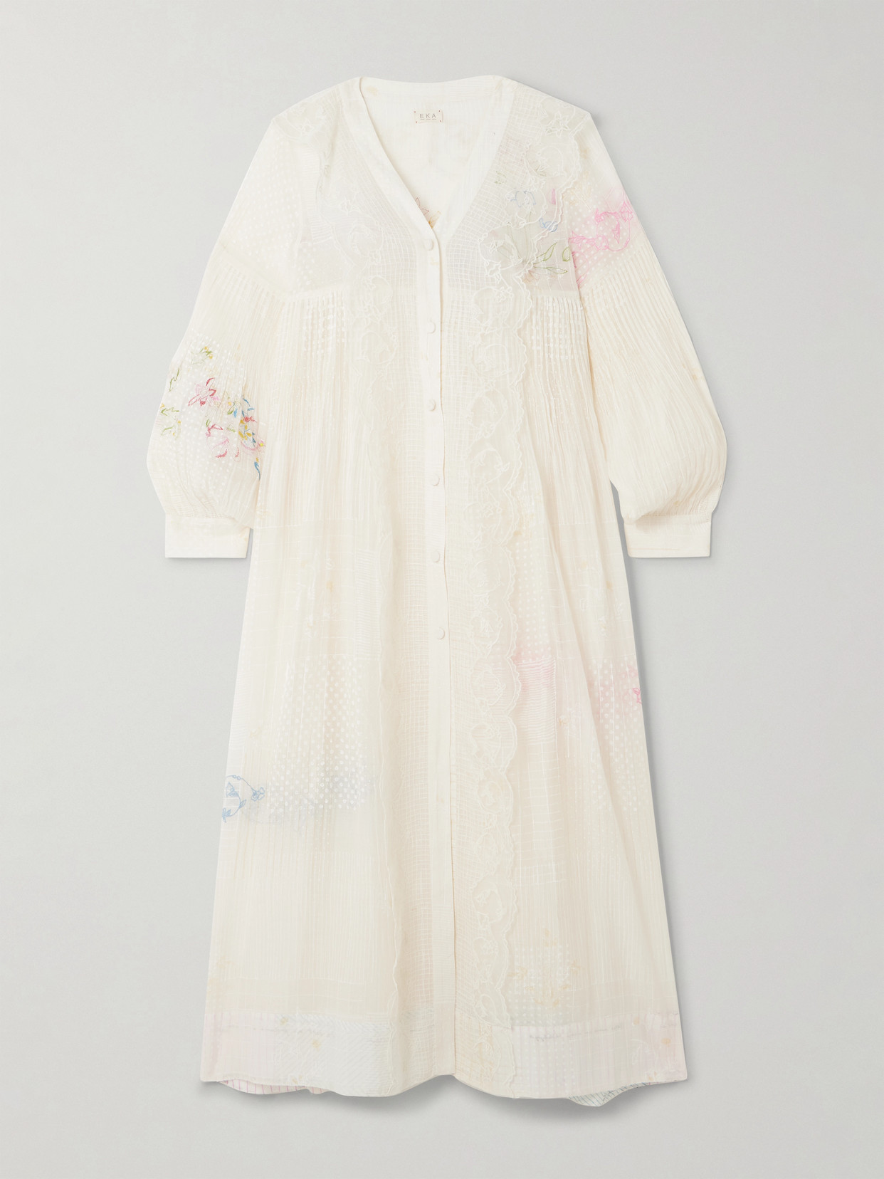 Eka Viola Lace-trimmed Printed Embroidered Cotton And Silk-blend Voile Midi Dress