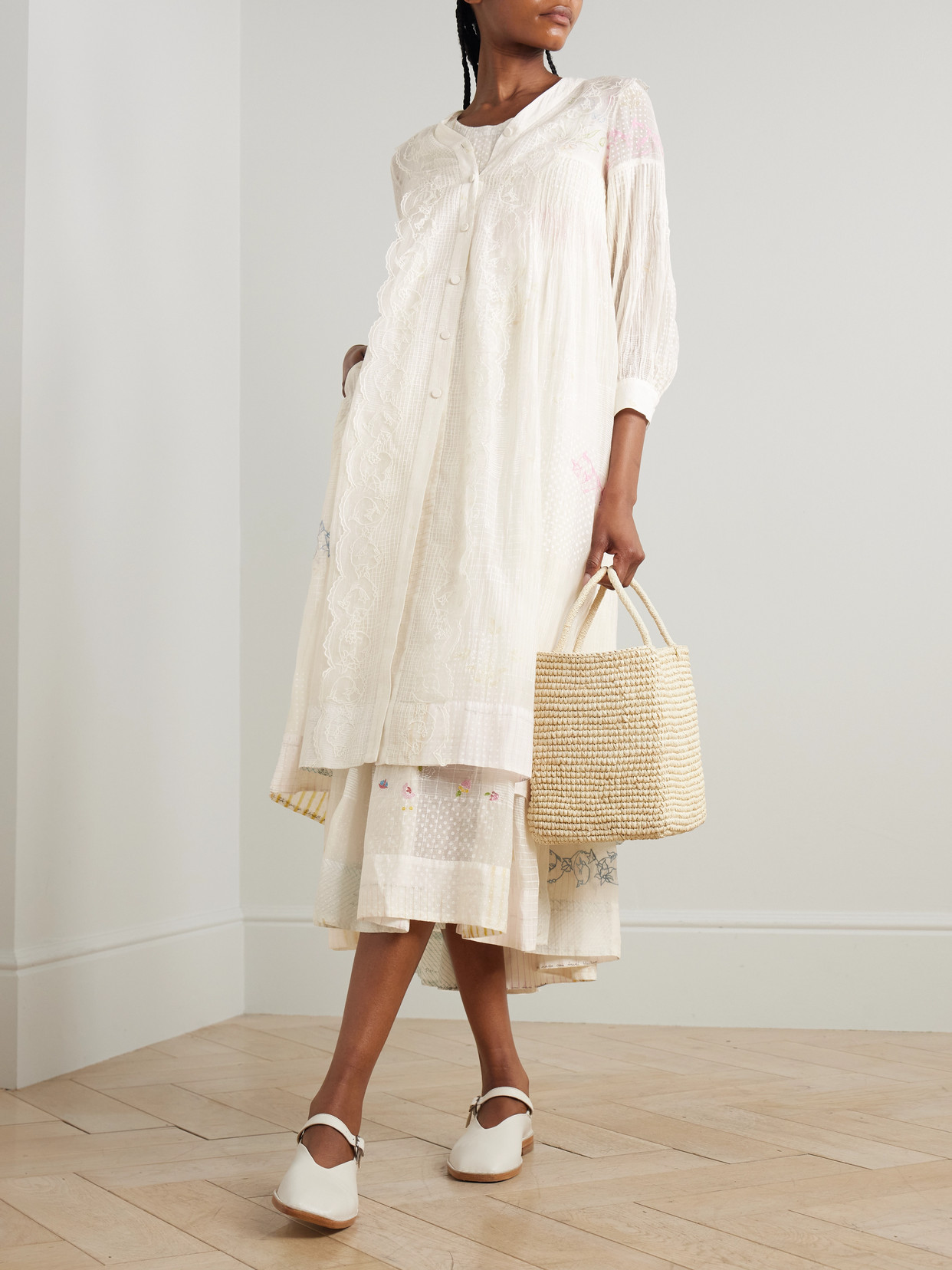 Eka Viola Lace-trimmed Printed Embroidered Cotton And Silk-blend Voile Midi Dress