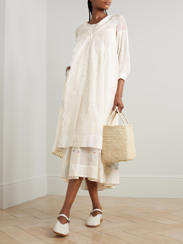 EKA Viola lace-trimmed printed embroidered cotton and silk-blend voile midi dress