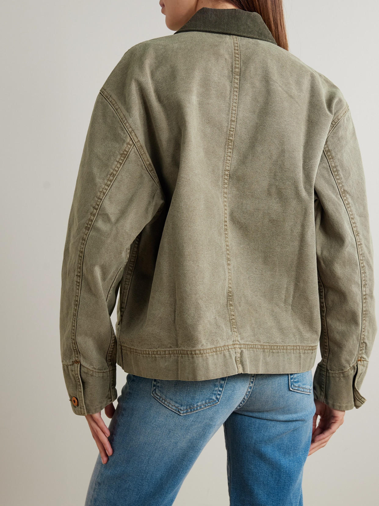 Slvrlake Casey Corduroy-trimmed Cotton-canvas Jacket In Green