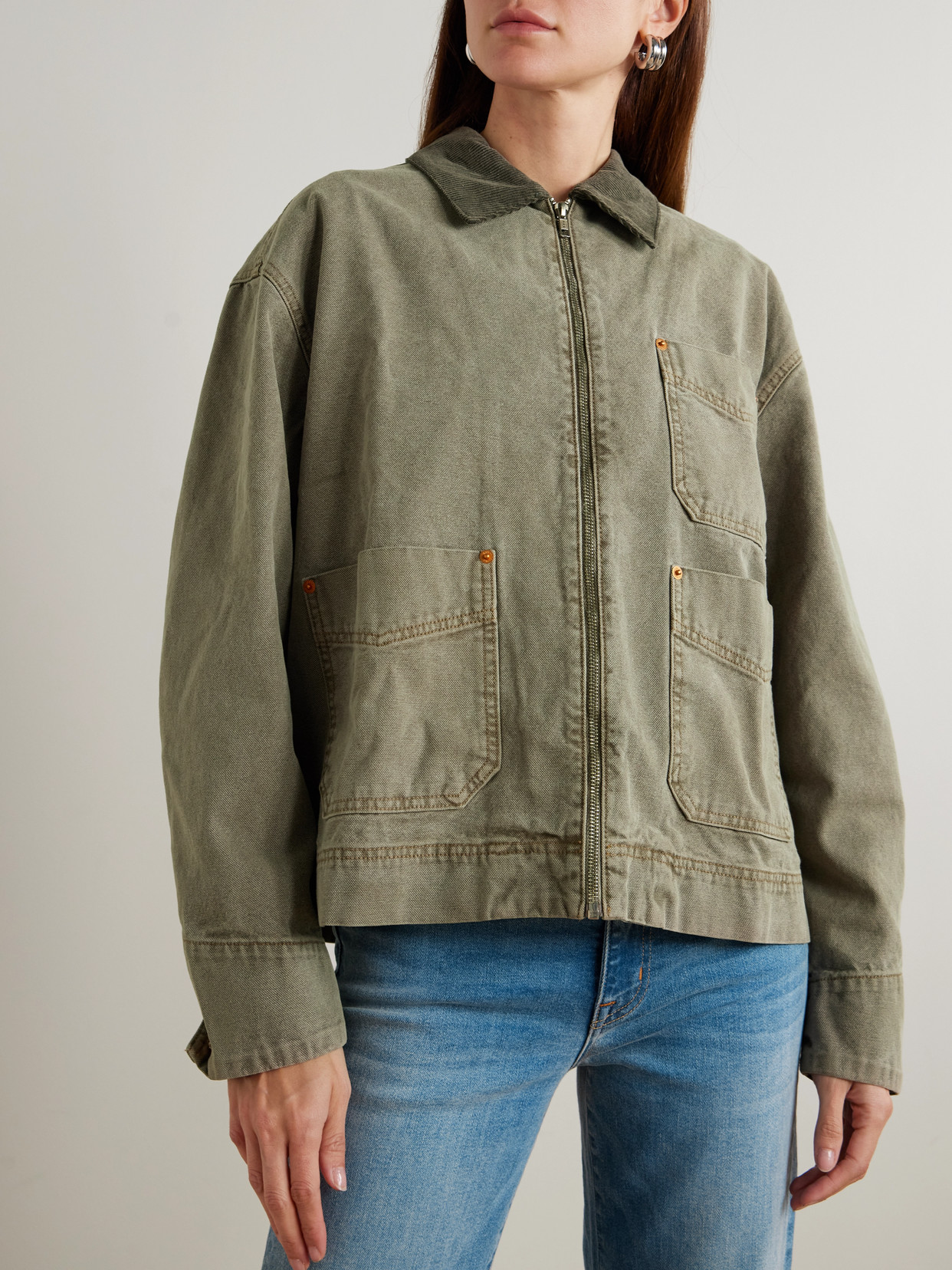 Slvrlake Casey Corduroy-trimmed Cotton-canvas Jacket In Green
