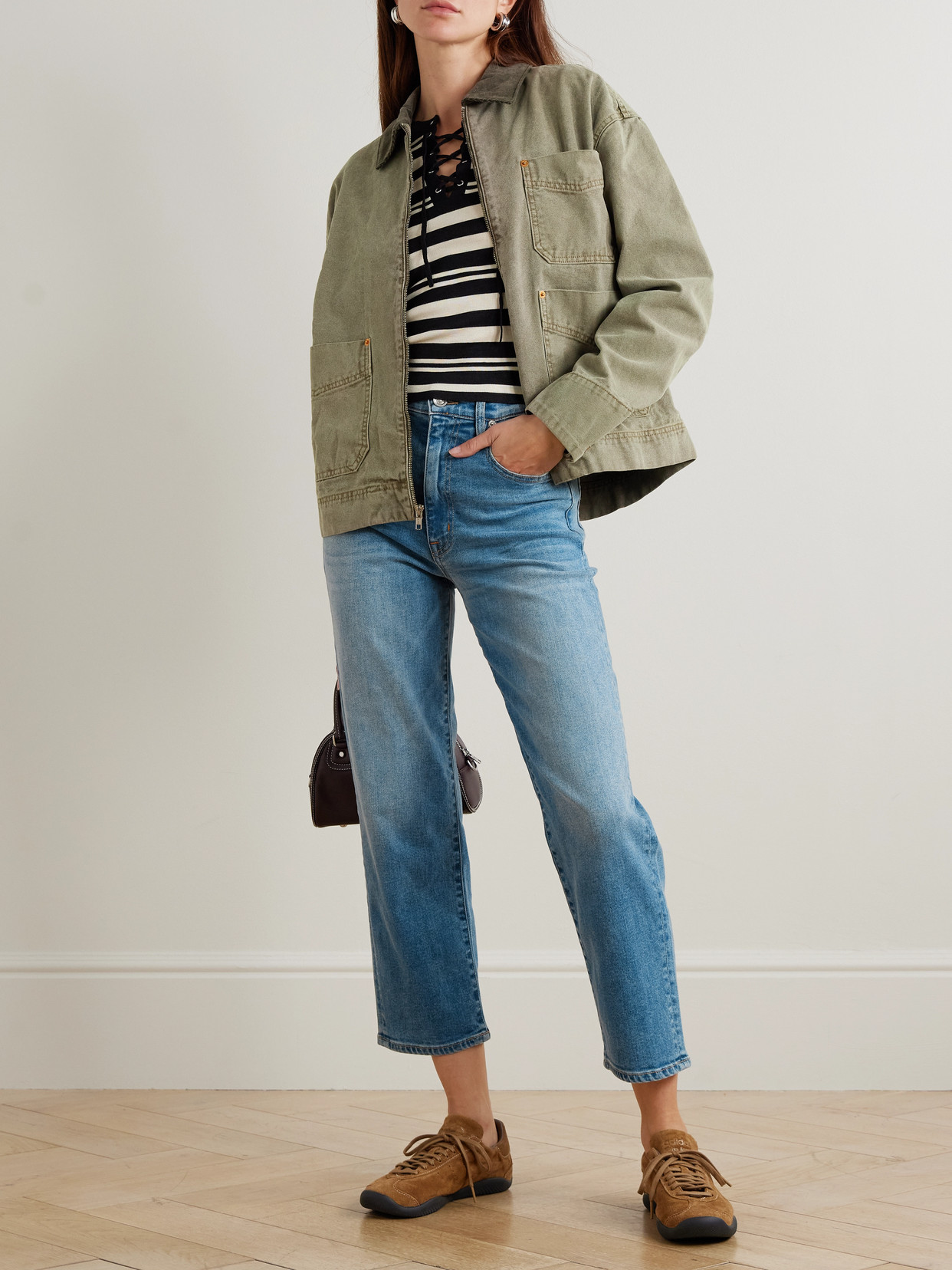 Slvrlake Casey Corduroy-trimmed Cotton-canvas Jacket In Green
