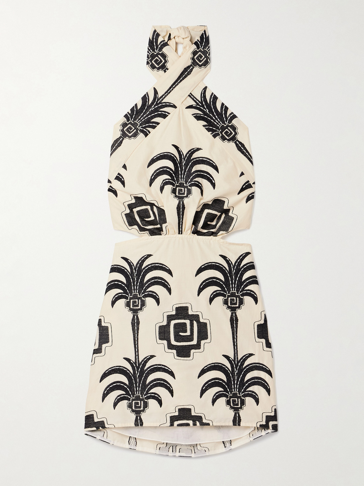 Shop Johanna Ortiz Pintaderas Cutout Embroidered Cotton-blend Voile Halterneck Mini Dress