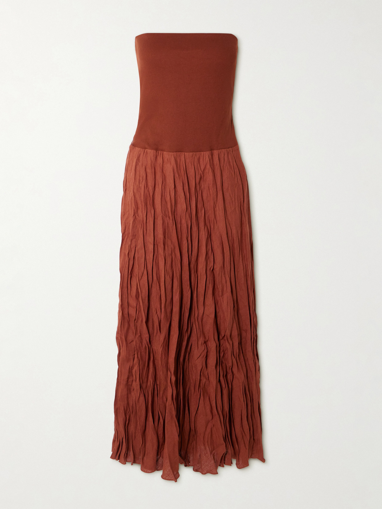 Johanna Ortiz Light And Sound Convertible Crinkled Organic Linen-blend Maxi Skirt In Brown