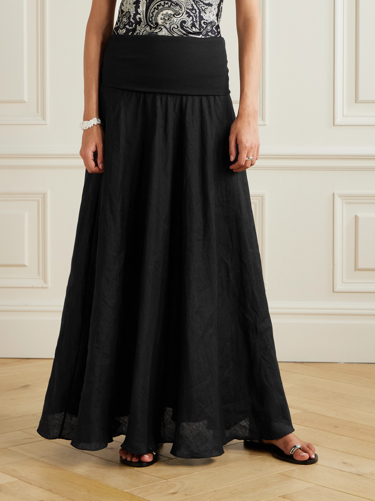 Johanna Ortiz Light And Sound Convertible Linen-blend Maxi Skirt In Black