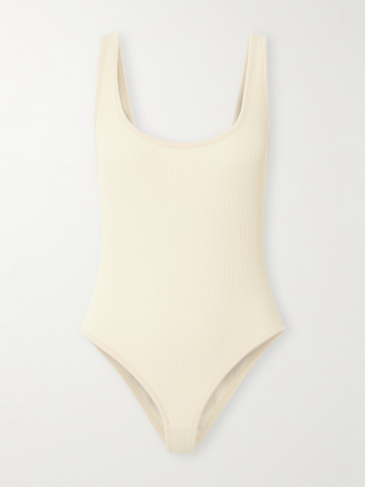 Johanna Ortiz Explorer Recycled-seersucker Swimsuit In Sand