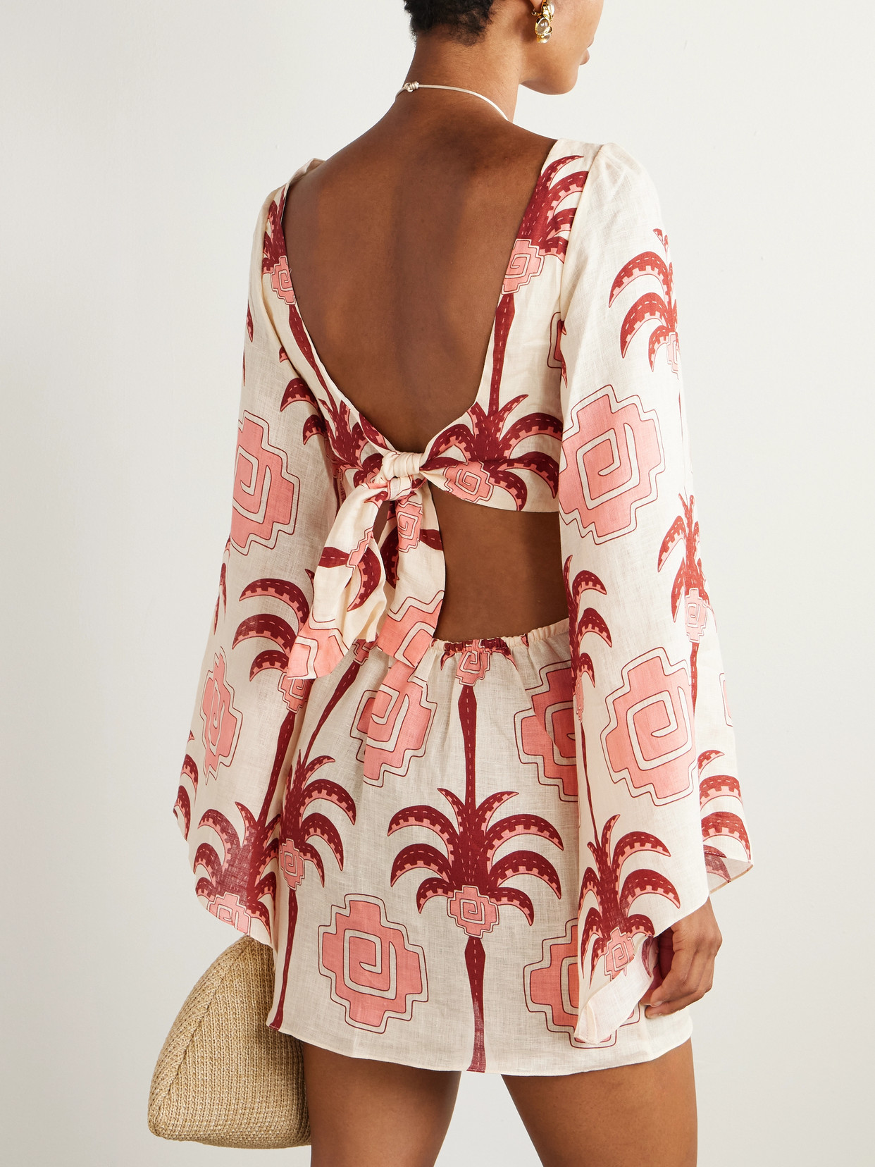 Johanna Ortiz Wave After Wave Palm-tree Print Open-neck Mini Dress In Multi