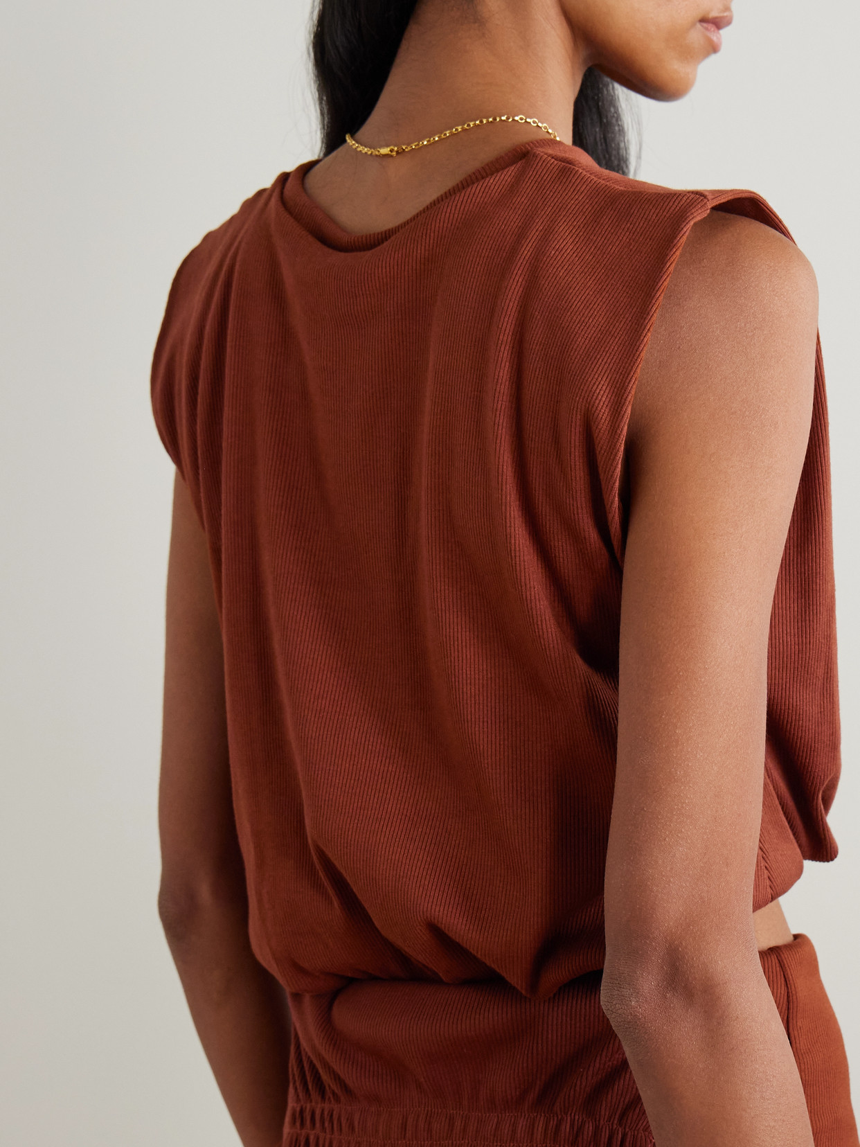 Johanna Ortiz Muraya Cropped Gathered Jersey T-shirt In Brown