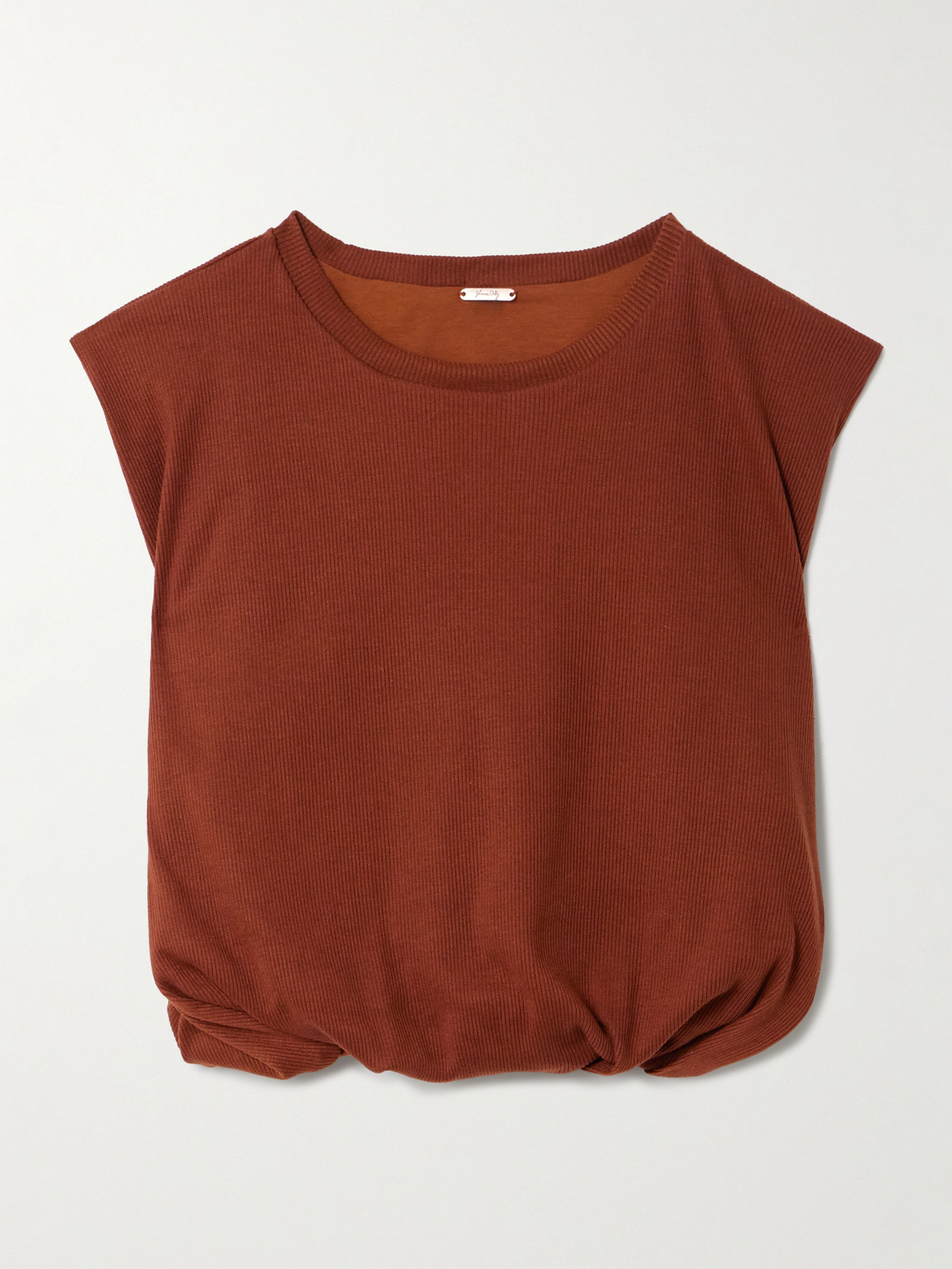 Johanna Ortiz Muraya Cropped Gathered Jersey T-shirt In Brown