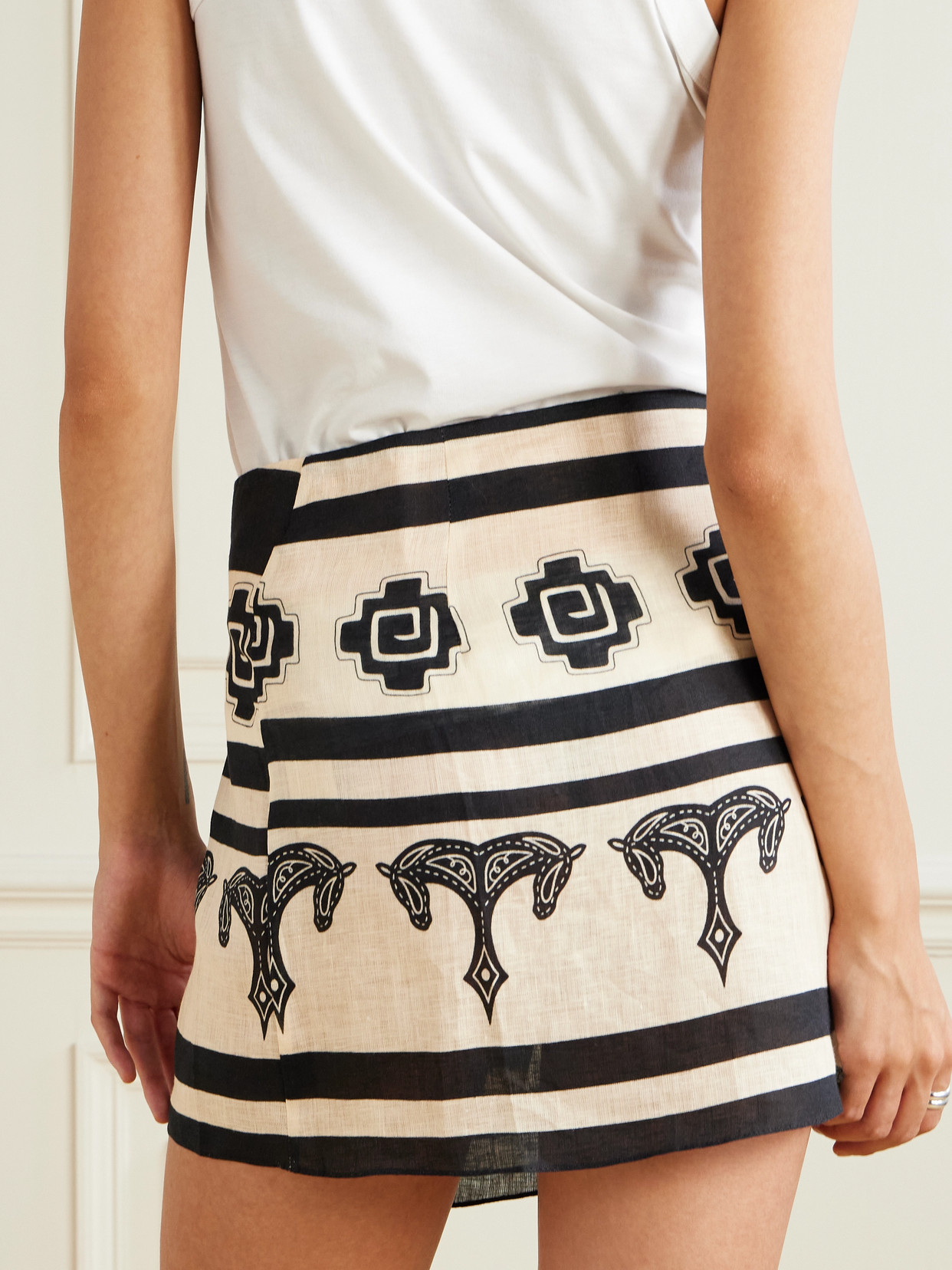 Johanna Ortiz Roots Wrap-effect Printed Linen Mini Skirt In White
