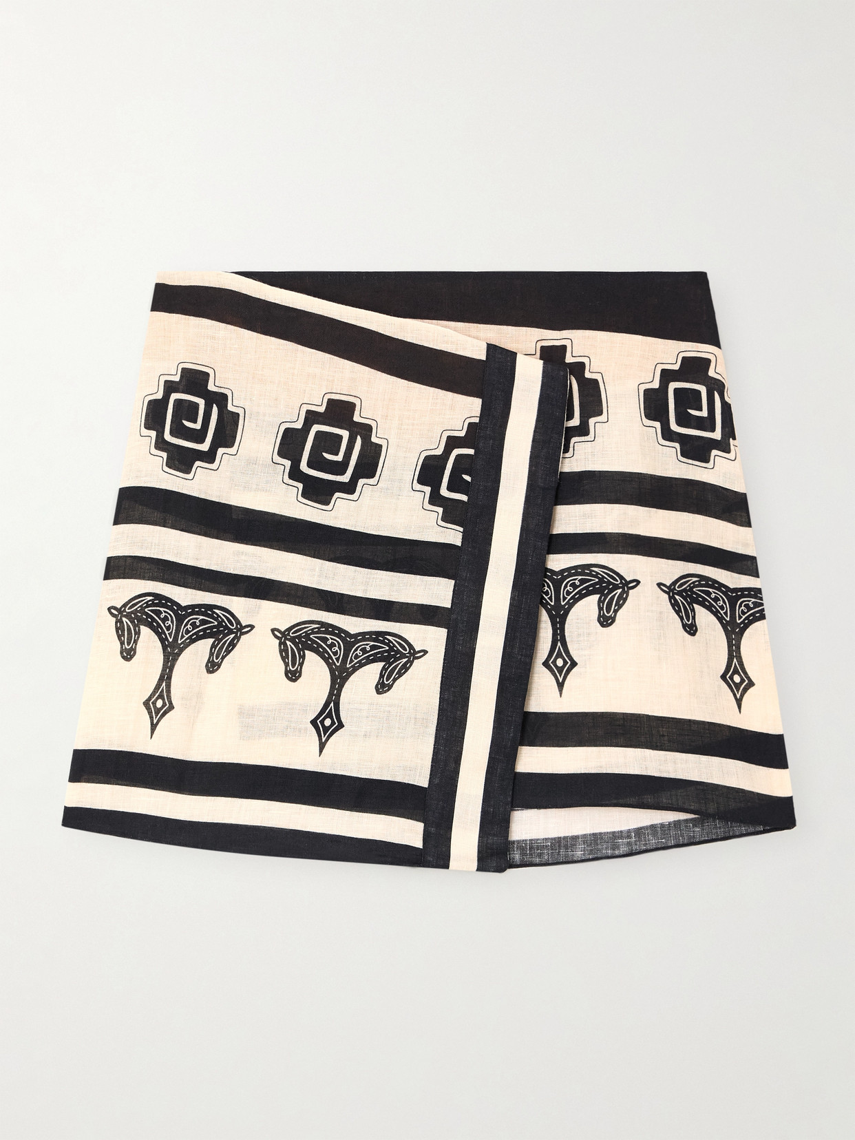 Johanna Ortiz Roots Wrap-effect Printed Linen Mini Skirt In White