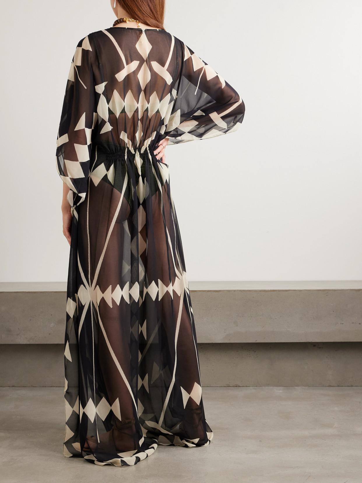 Johanna Ortiz Secret Garden Printed Recycled-georgette Kaftan In Black