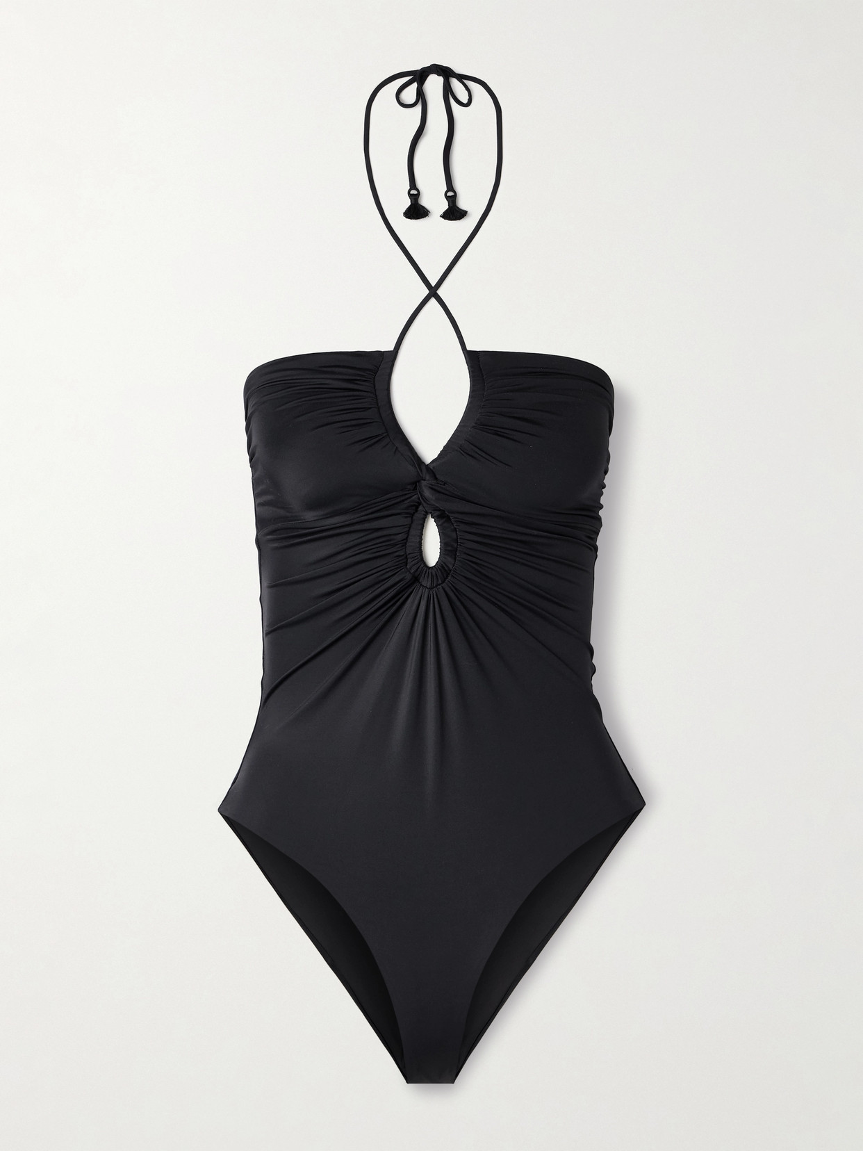 Johanna Ortiz Coral Reef Cutout Twist-front Recycled Halterneck Swimsuit In Black