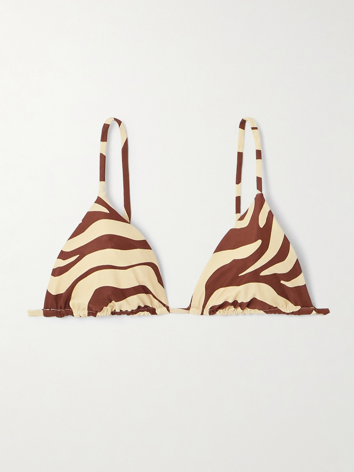 Johanna Ortiz Konibo Tasseled Printed Recycled Triangle Bikini Top In Sand