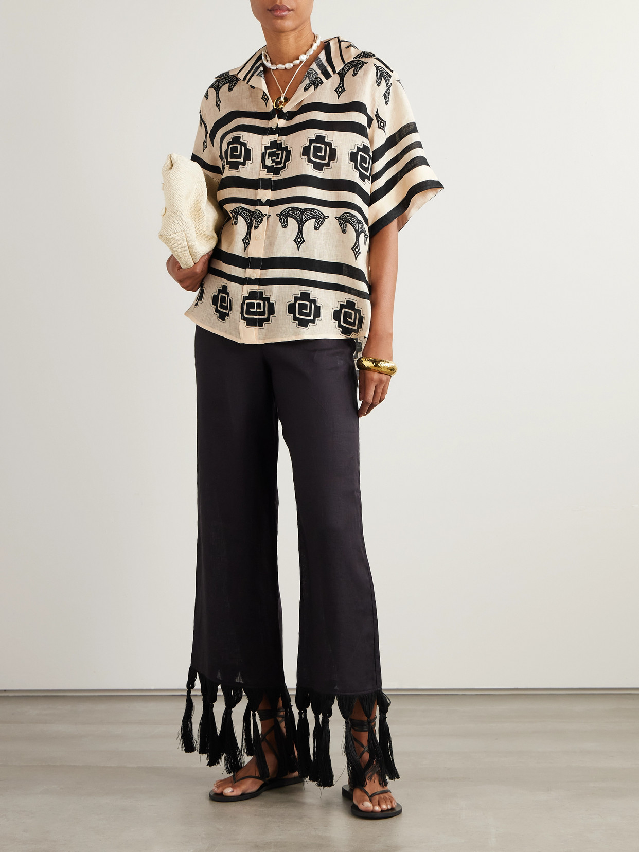 Johanna Ortiz La Creciente Horse-print Striped Shirt In Neutral