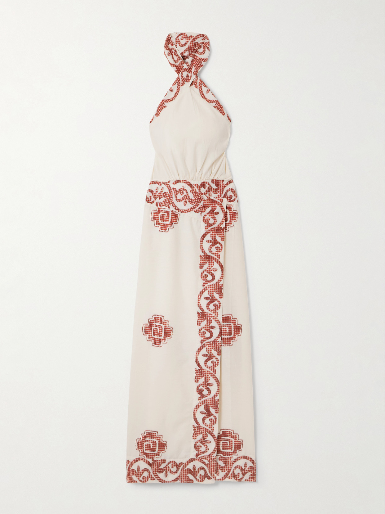 Johanna Ortiz Reinventing Embroidered Cotton Halterneck Maxi Dress In White
